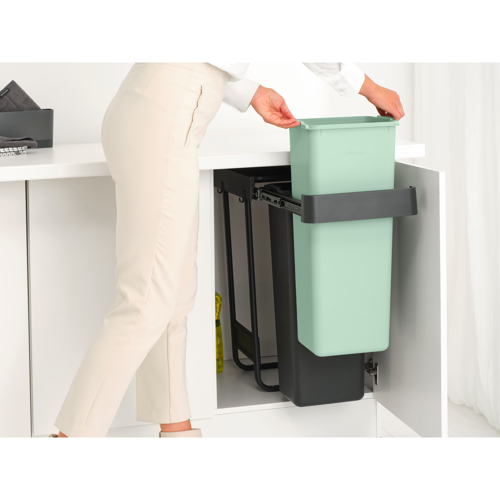 Brabantia Sort & Go Built in Bin - 2 x 30L Dark Grey & Jade Green
