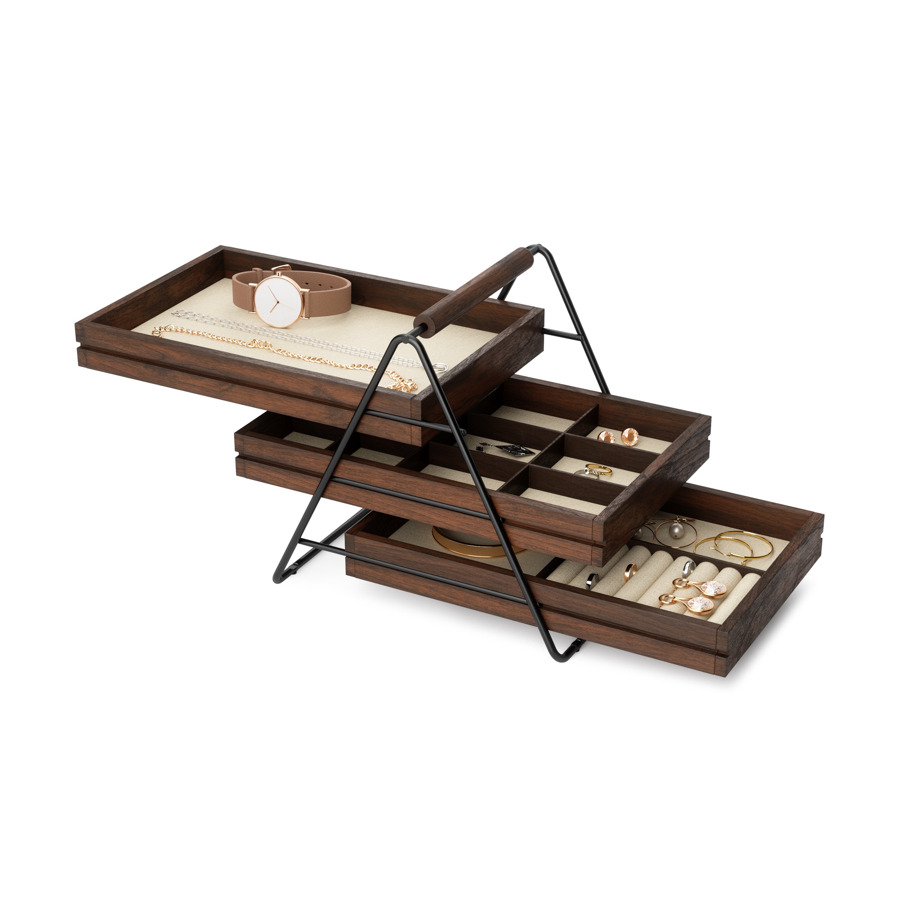  Terrace Jewelry Tray - Black/Walnut Jewelry Storage UMBRA