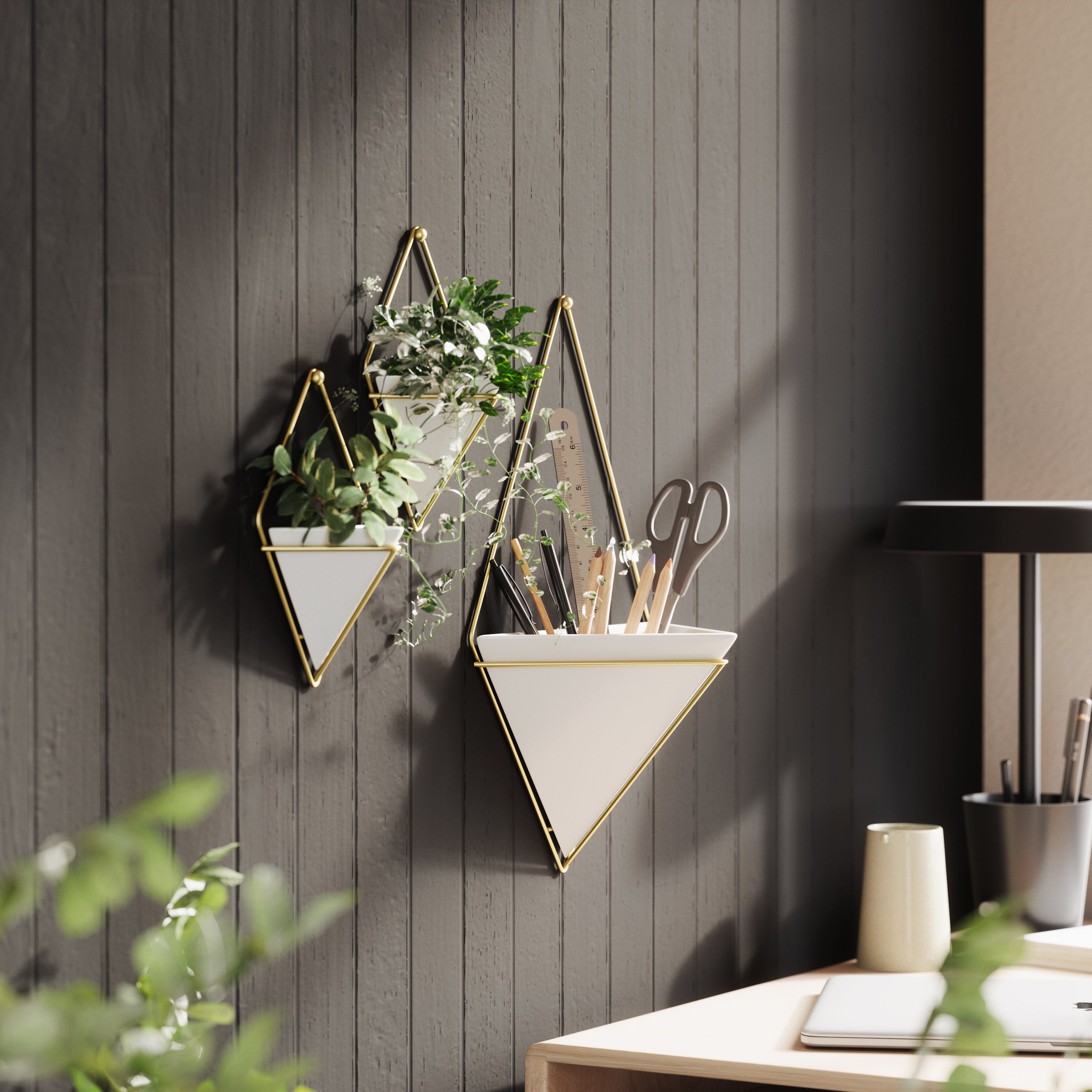  Trigg Small Wall Vessel Set 2 - White/Brass Organiser UMBRA