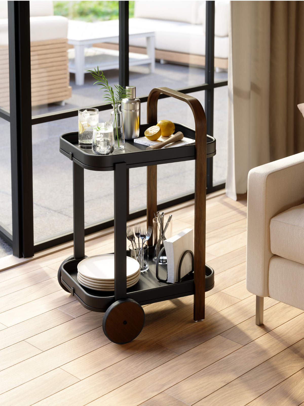 UMBRA Bellwood Bar/Serving Cart - Black/Walnut