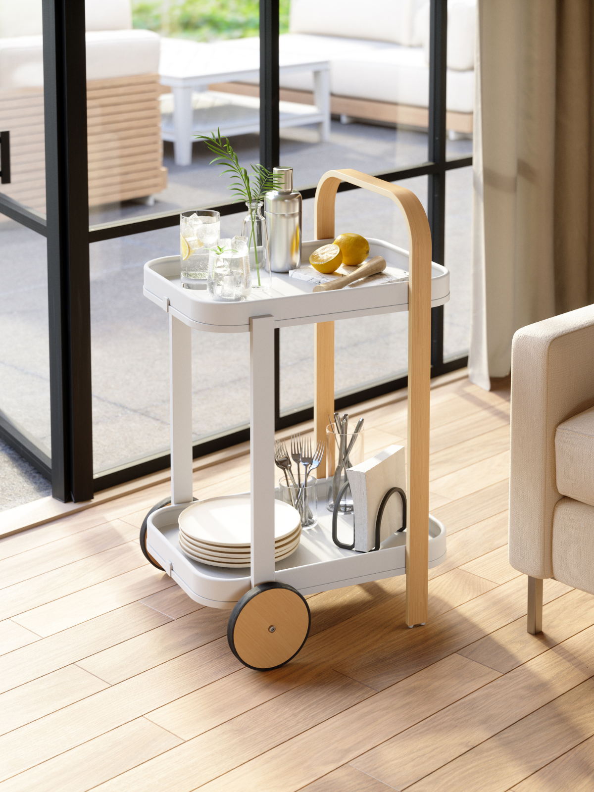 UMBRA Bellwood Bar/Serving Cart - White/Natural