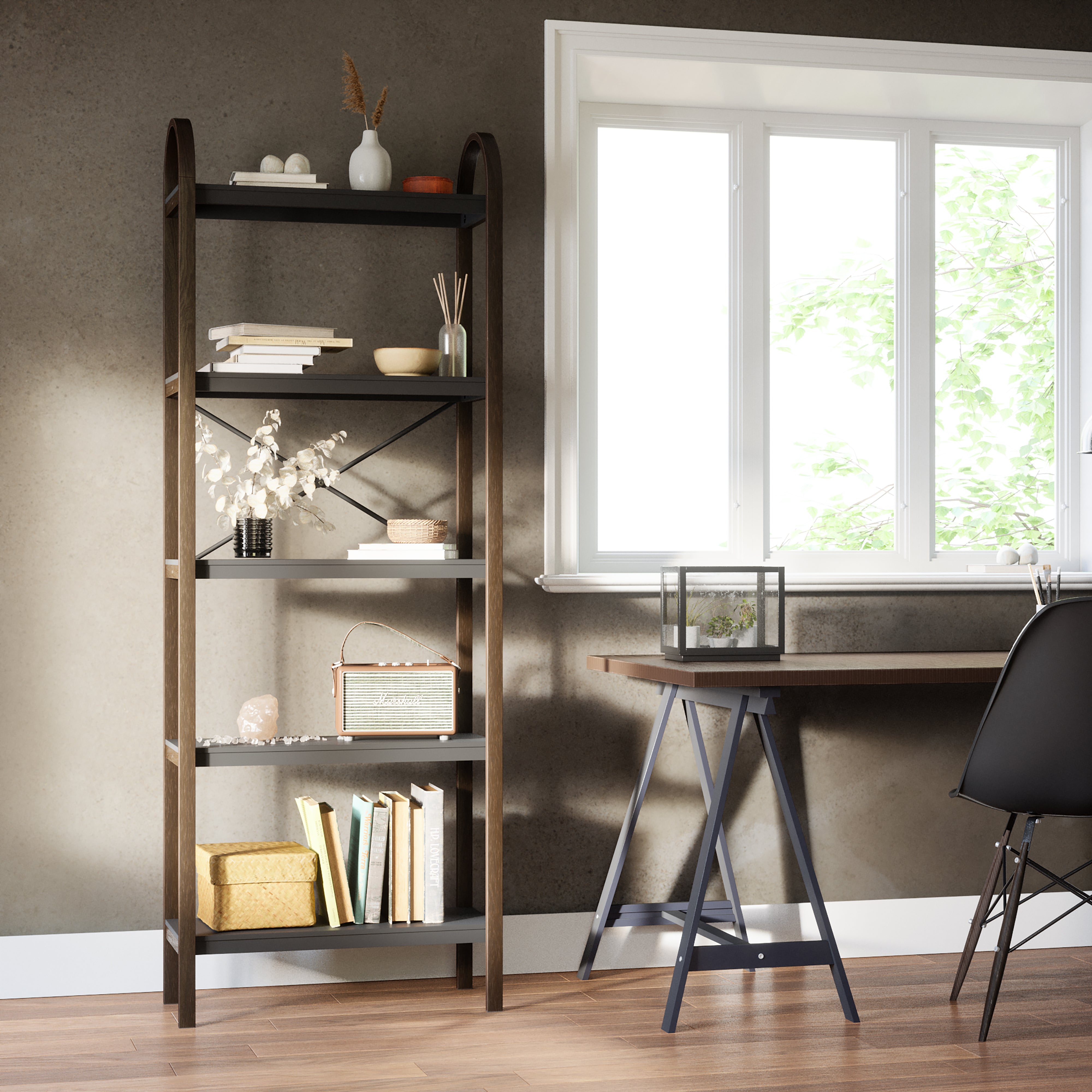 UMBRA Bellwood Freestand Shelf - Black/Walnut