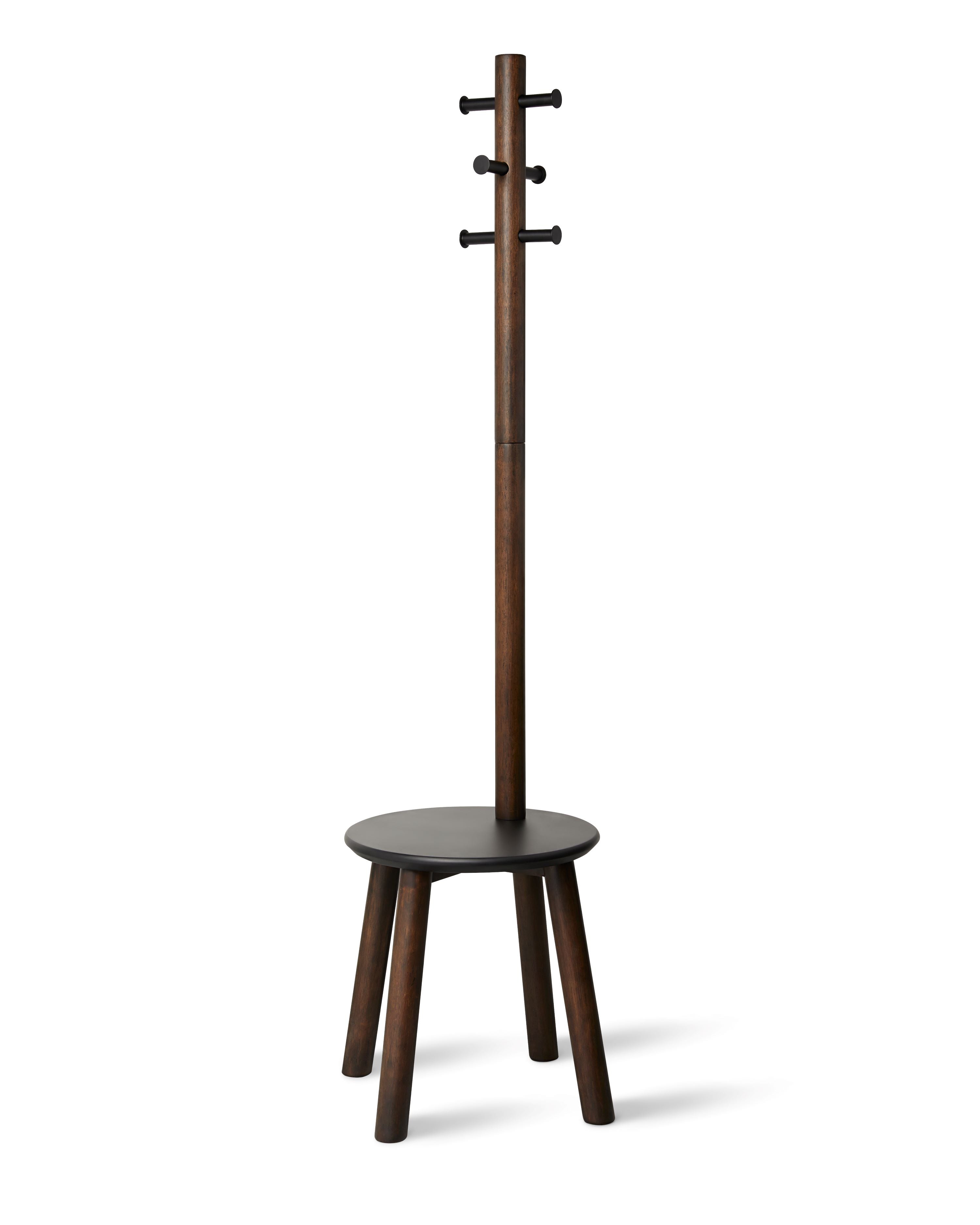 UMBRA Pillar Stool/Coatrack, Black/Walnut