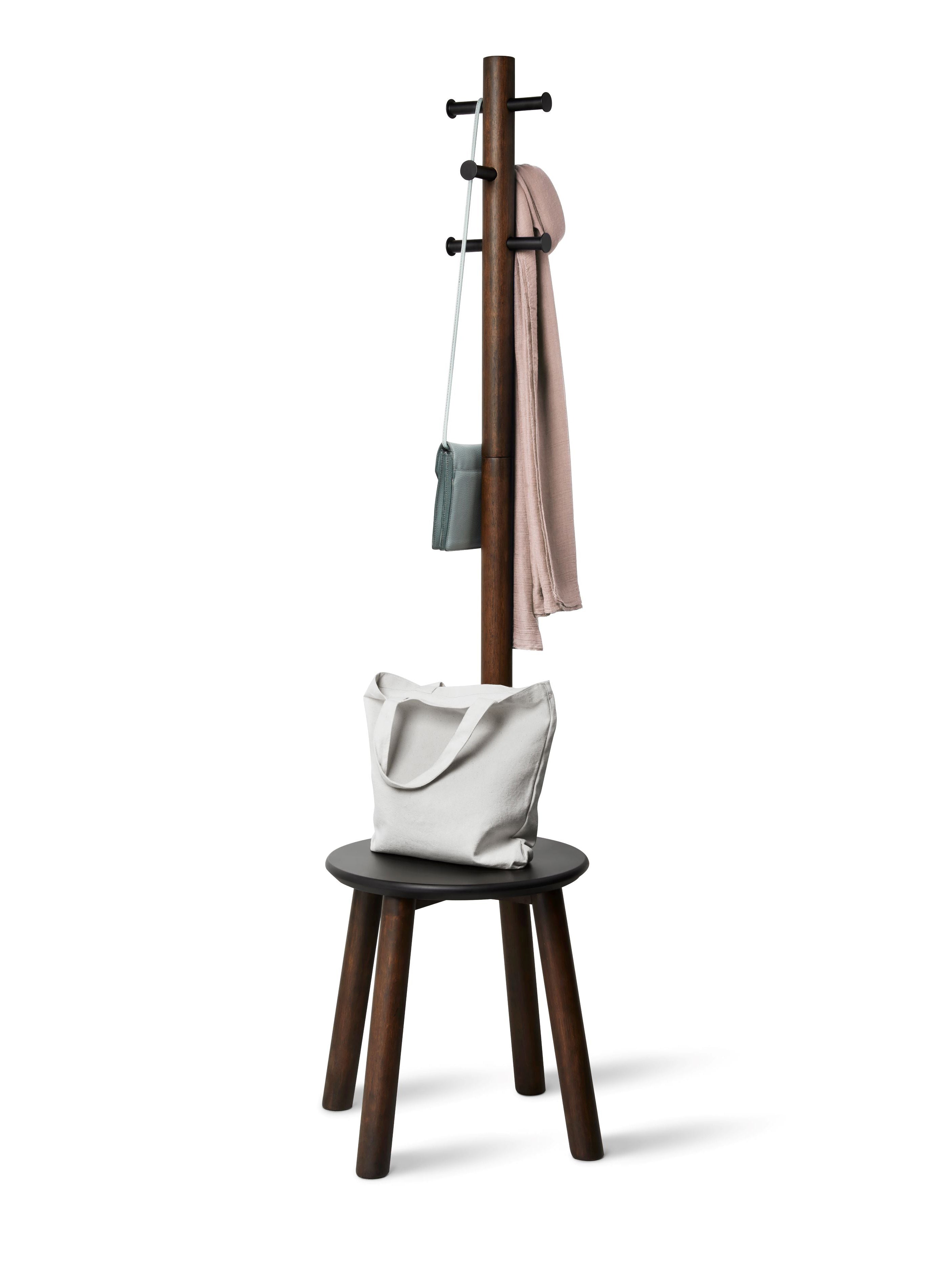 UMBRA Pillar Stool/Coatrack, Black/Walnut