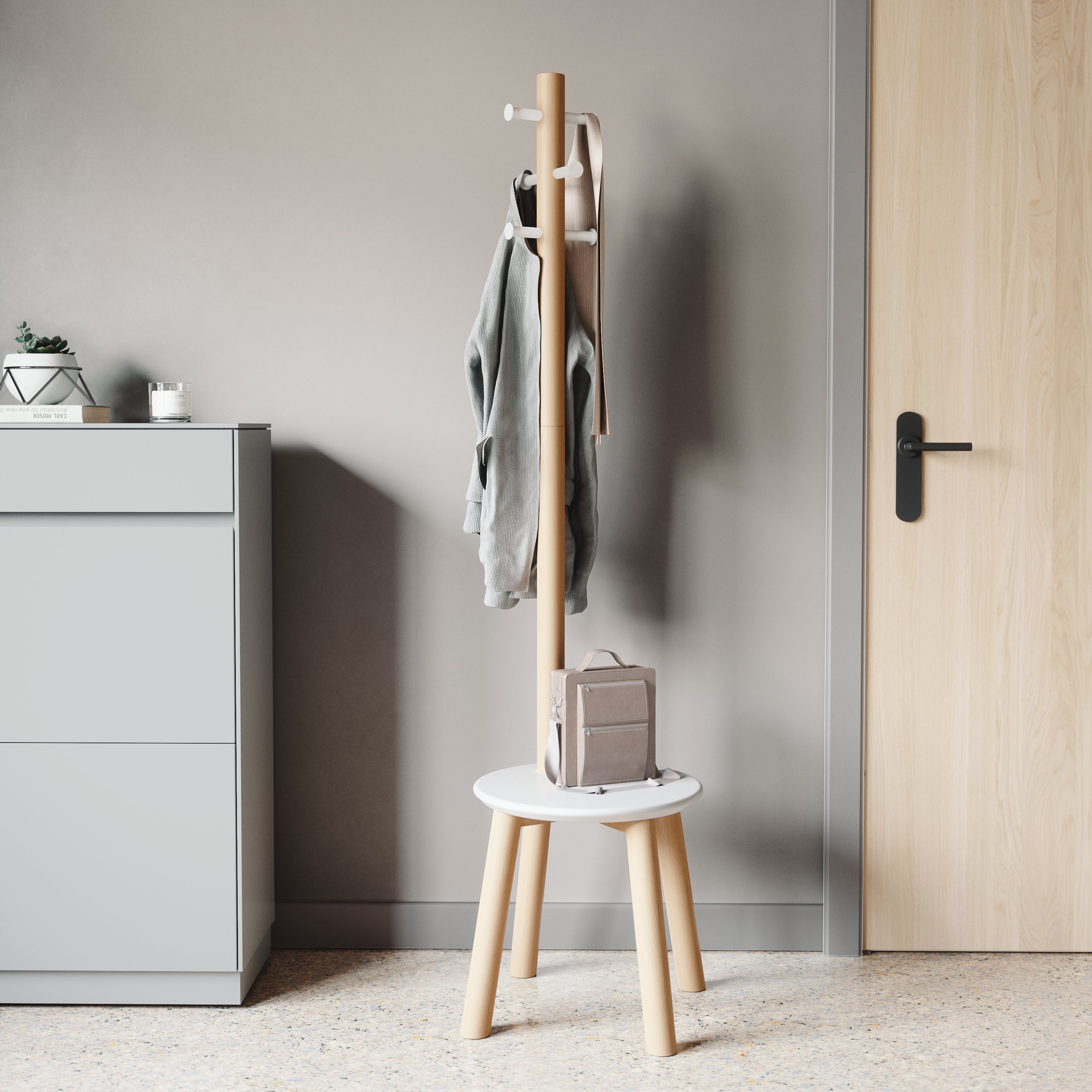 UMBRA Pillar Stool/Coatrack - White/Natural