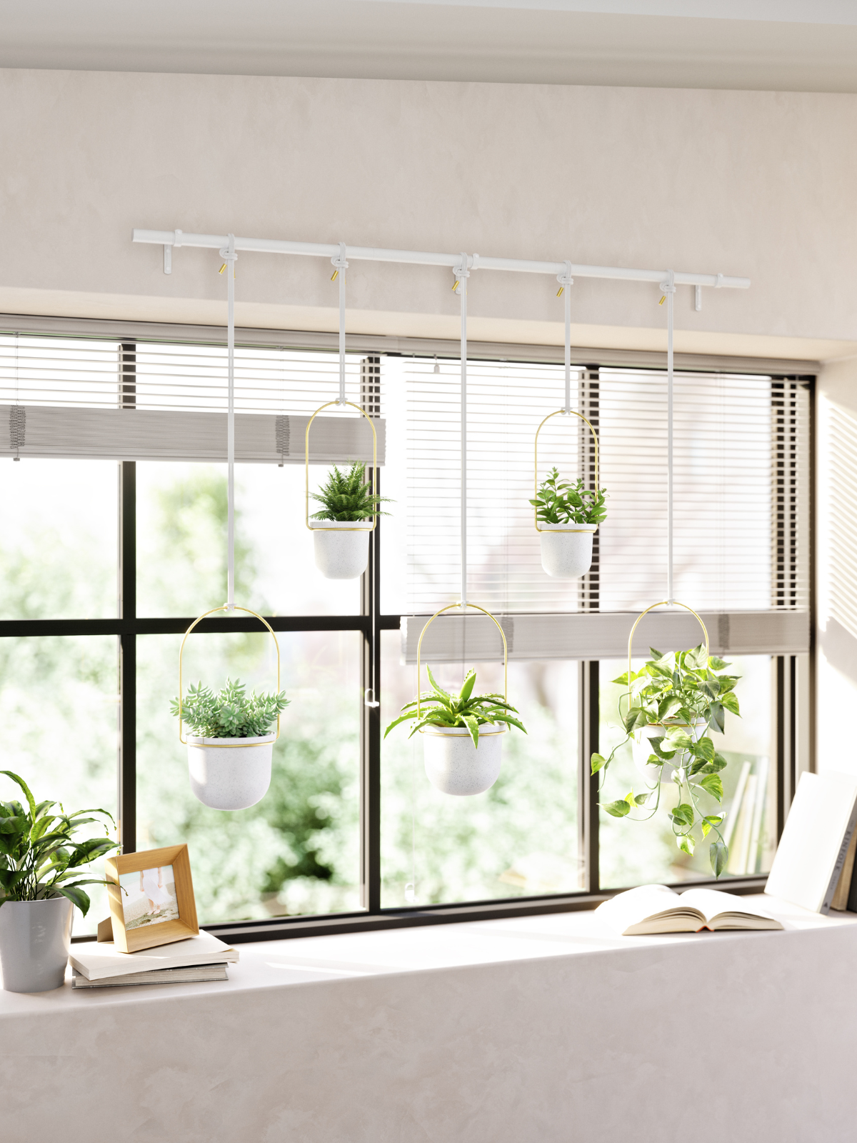 UMBRA Triflora Hanging Planter Set of 5 - White/Brass