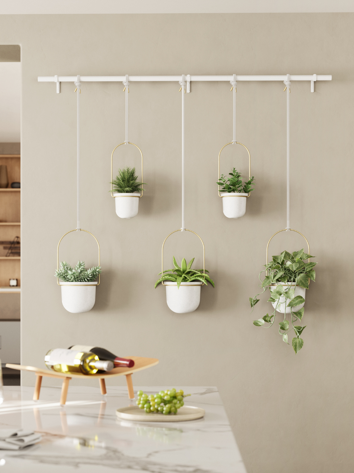 UMBRA Triflora Hanging Planter Set of 5 - White/Brass