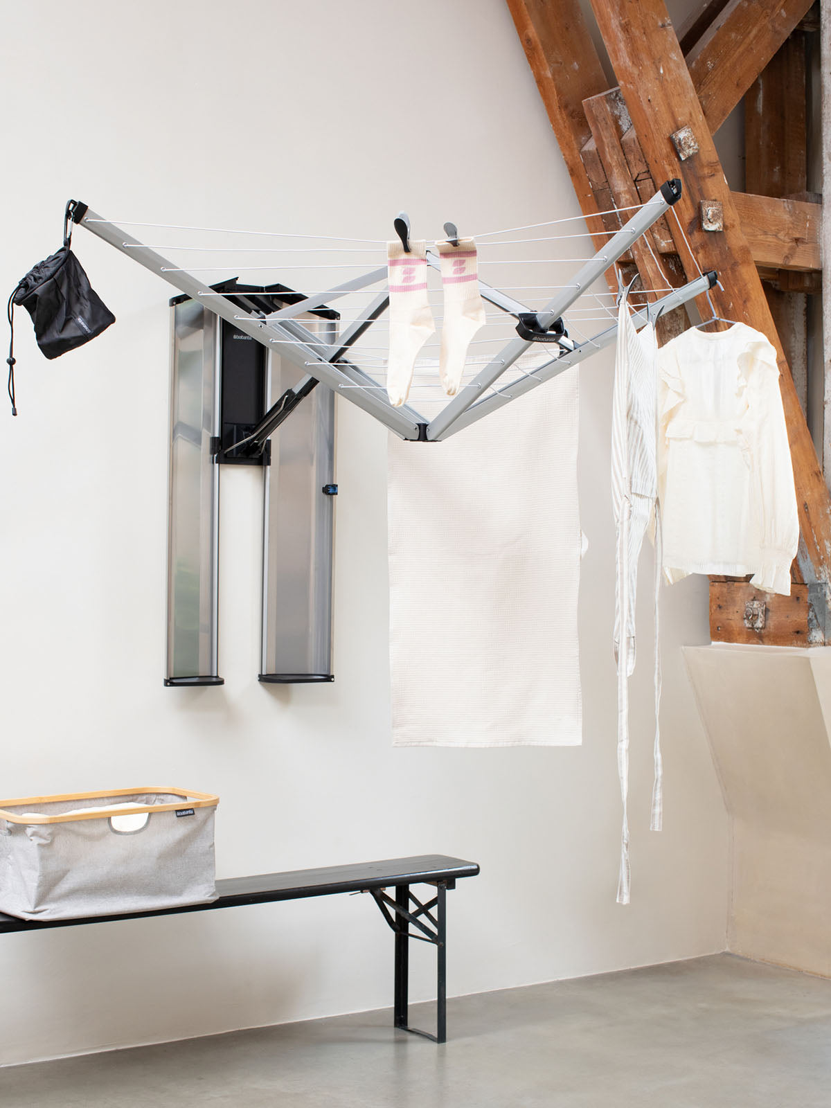 Brabantia WallFix Retractable Clothesline with Protective Storage Box - 24m Metallic Grey